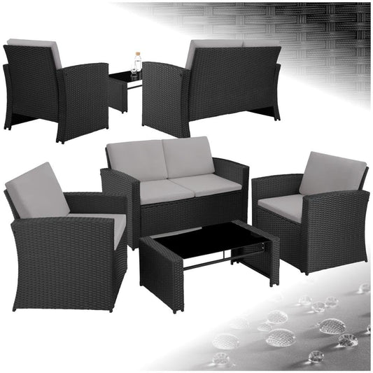 Poly Rattan Gartenlounge, Wetterfestes Möbel Set mit Tisch