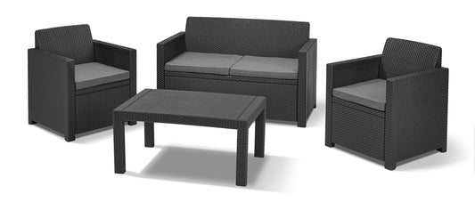 Merano Terrassenmöbel Set 4-teilig, Grau Rattanoptik