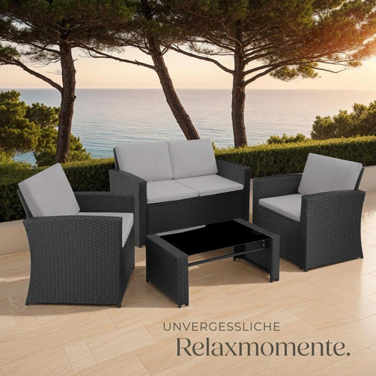 Poly Rattan Gartenlounge, Wetterfestes Möbel Set mit Tisch