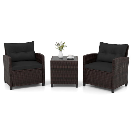 Rattan Sitzgruppe 3-teilig, 2 Stühle mit Tisch, Balkonmöbel