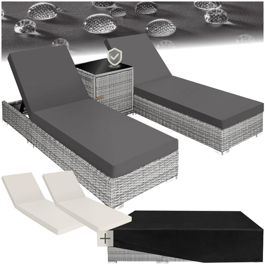 2er Sonnenliegen Set, Gartenlounge mit Tisch & Bezugsets