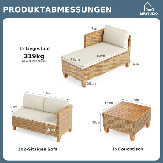 Rattan Lounge Set, Outdoor Sofa mit Tisch für Terrasse Balkon
