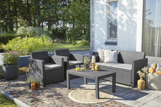 Merano Terrassenmöbel Set 4-teilig, Grau Rattanoptik