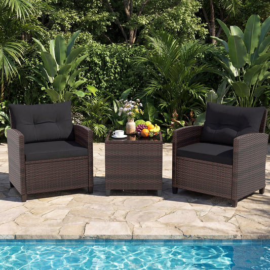 Rattan Sitzgruppe 3-teilig, 2 Stühle mit Tisch, Balkonmöbel