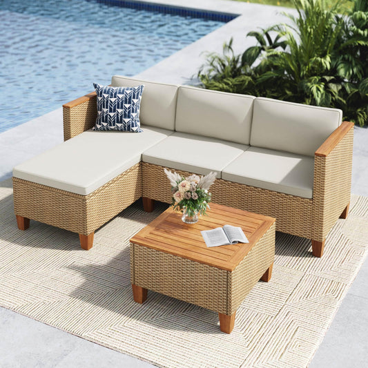 Rattan Lounge Set, Outdoor Sofa mit Tisch für Terrasse Balkon